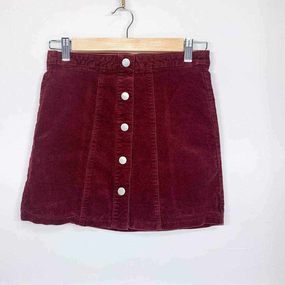 Altar'd State Burgundy Button Front Corduroy Skirt
